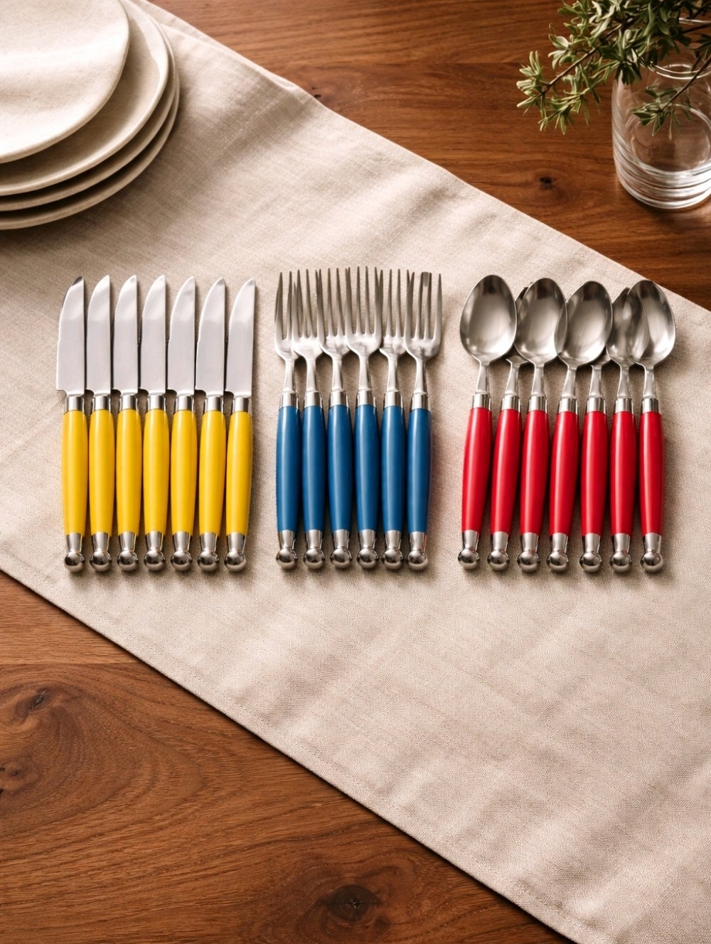 24 (8 Sets) Cambridge Carnival Multi Flatware Stainless Colored Plastic Handle
